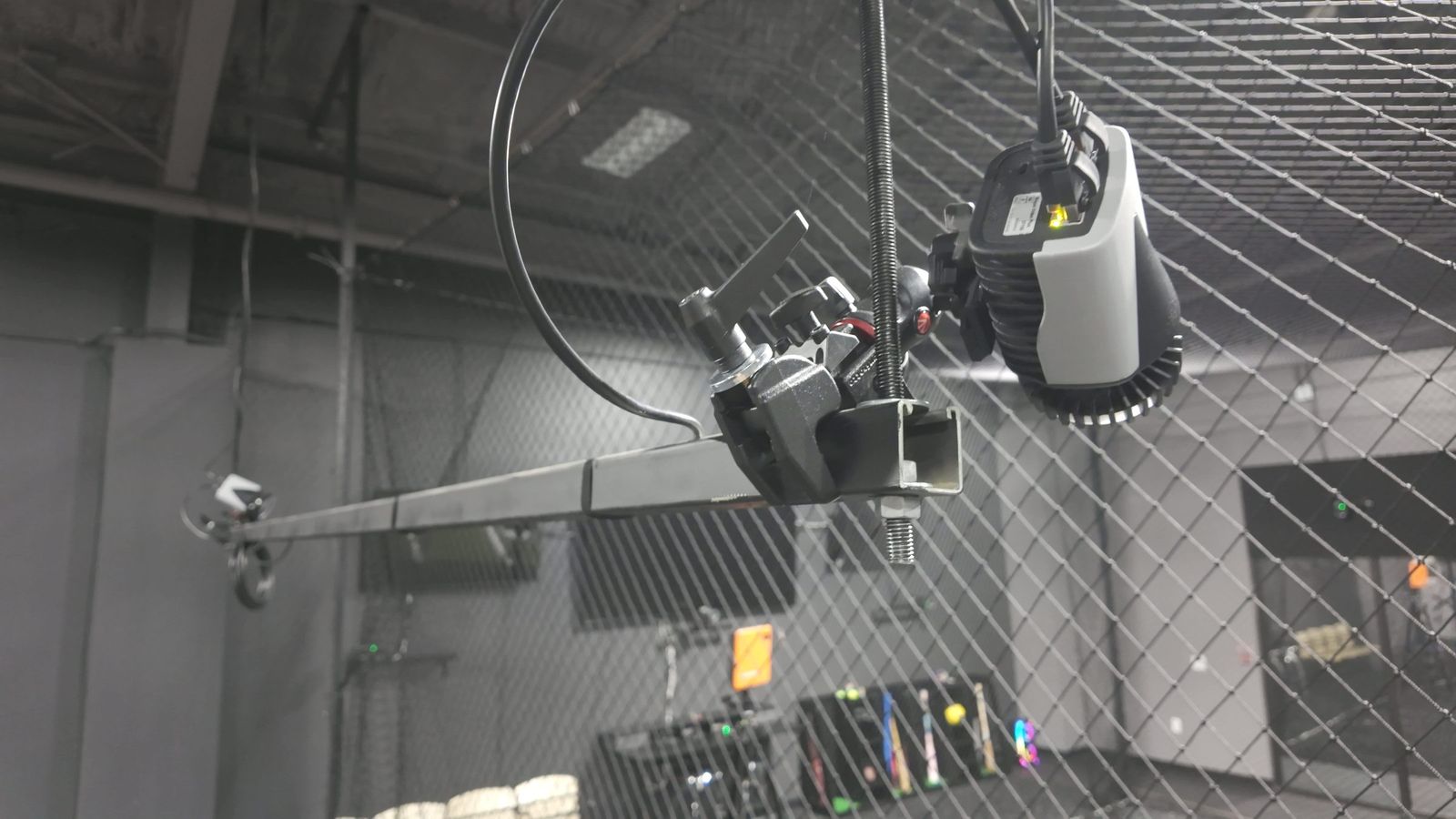 Motion capture cameras on the overhead rail